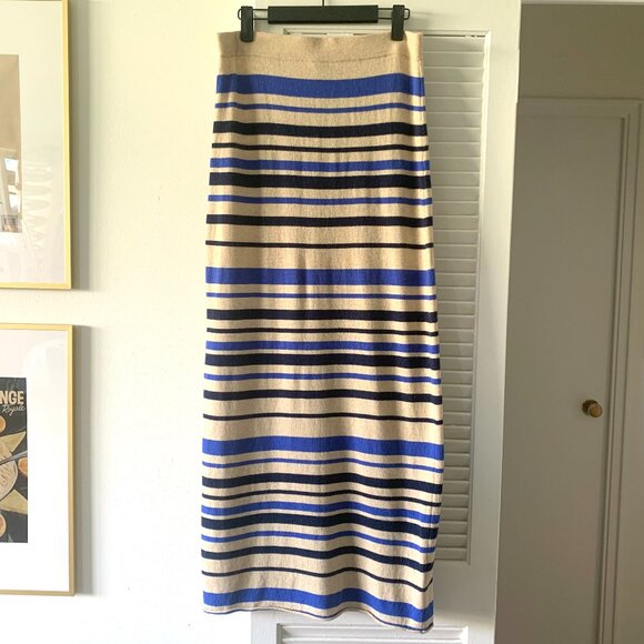 Sparrow Anthropologie Long Striped Lambswool Skirt Beige Fisherman Cozycore Boho - Picture 7 of 14